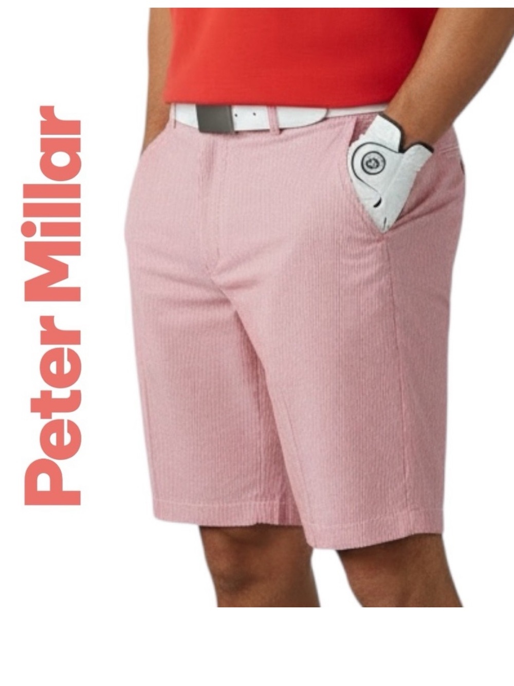 Peter Millar Wicking Pink Stripe Flat-Front Golf Shorts 9” inseam